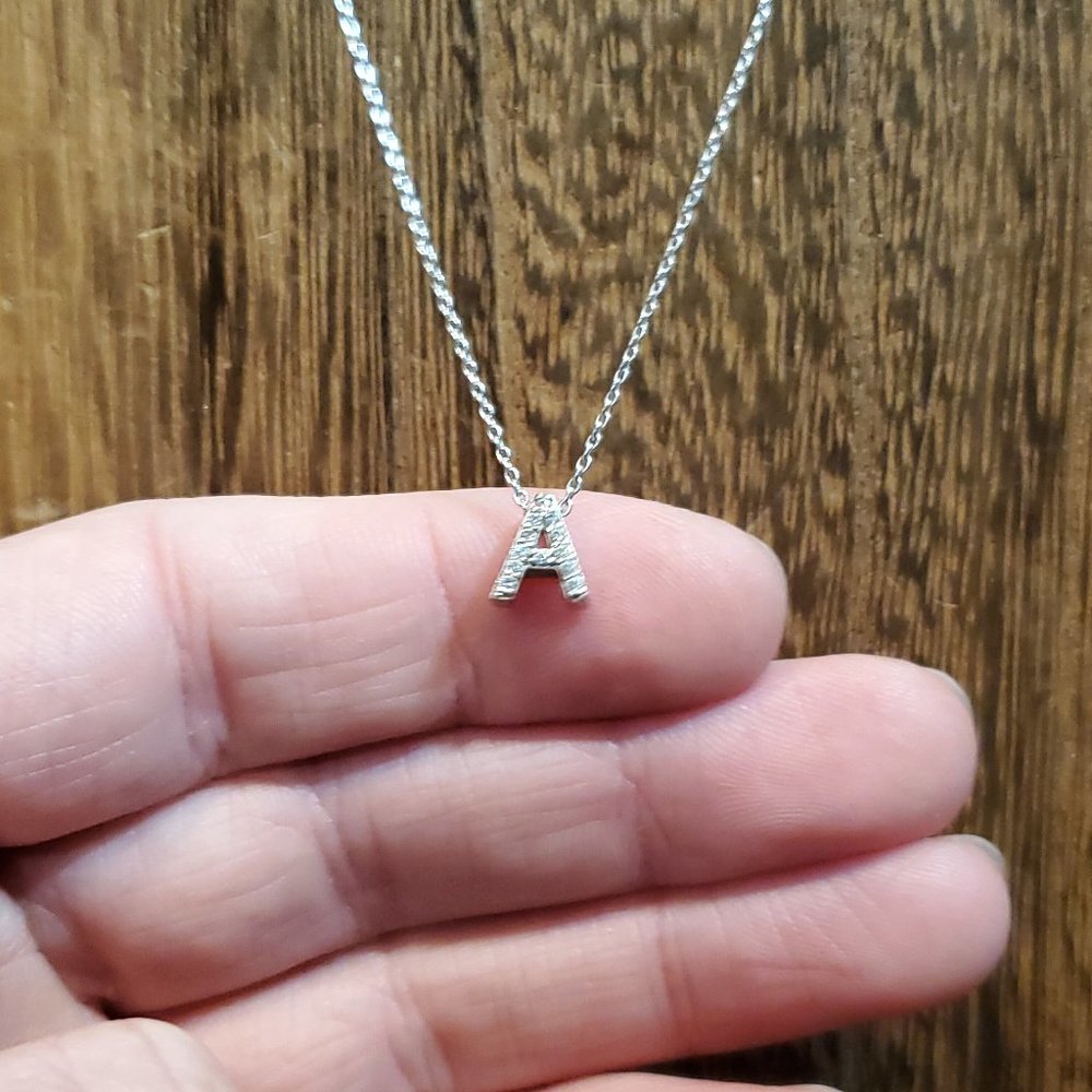 18 Inch 925 Sterling Silver Cubic Zirconia Small A Letter Necklace - Picture 1 of 6